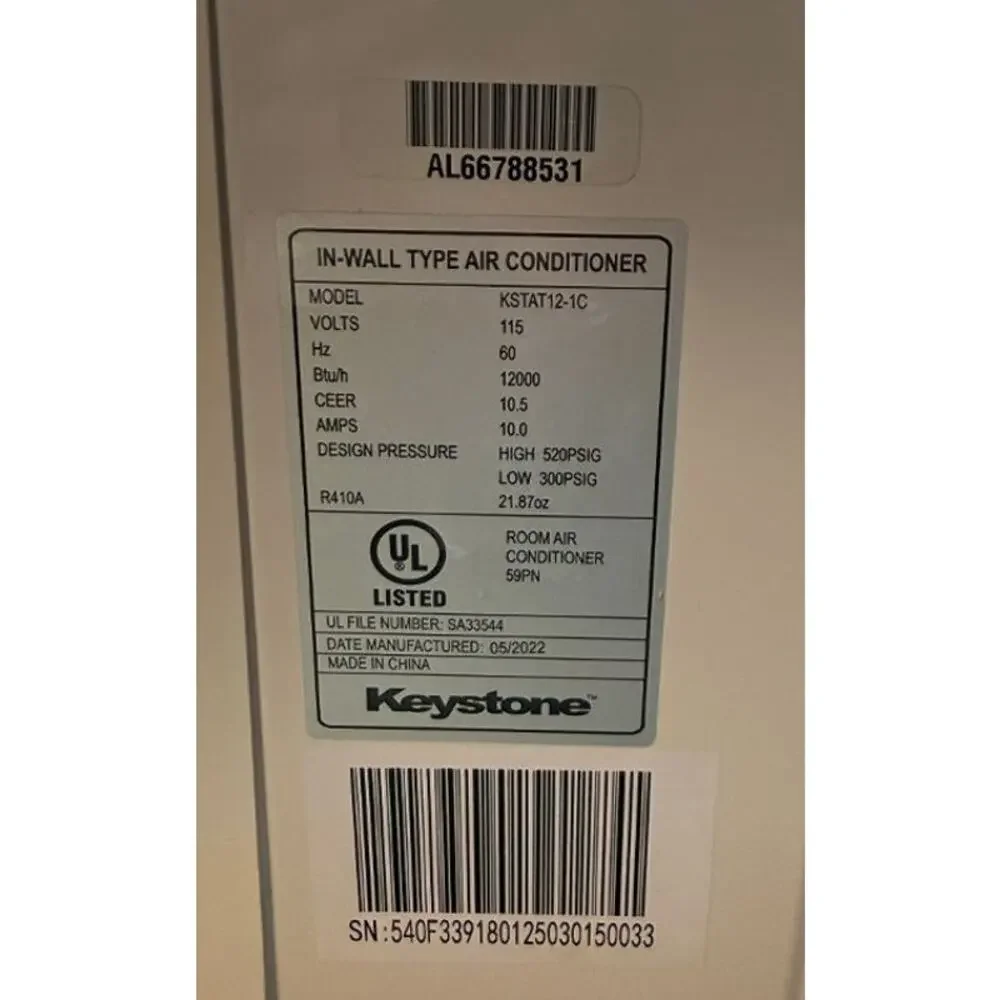Keystone 12,000 BTU 115V Through-The-Wall AC Remote Dehumidifier Sleep Mode 24H